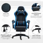 Cadeira Gaming Cadeira Gamer de Pele PU Reclinável 135° Apoio para a Cabeça e Apoio para os Pés 65x65x121 - 129 cm Preto e Azul