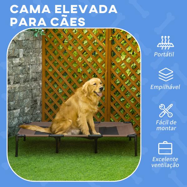 Cama para Animais de Estimação Cama Elevada para Cães Gatos com Tecido Transpirável para Dormir Relaxar Exterior Jardim Terraço 122x92x23cm Marrom