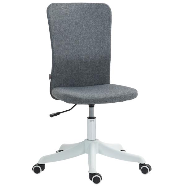 Cadeira de Escritório sem Apoio para os Braços Estofada em Linho Sintético com Altura Ajustável 53x43x85 - 93 cm Cinza