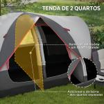 Tenda de Campismo Familiar para 5 - 6 Pessoas Dobrável com 2 Quartos e Bolsa de Transporte Impermeável 450x215x180 cm Cinza