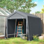 Tenda de Jardim para Bicicletas com Estrutura Metálica, 2 Portas com Fecho, Impermeável, Anti - UV, 2,4x2x2 m, Cinzento Escuro