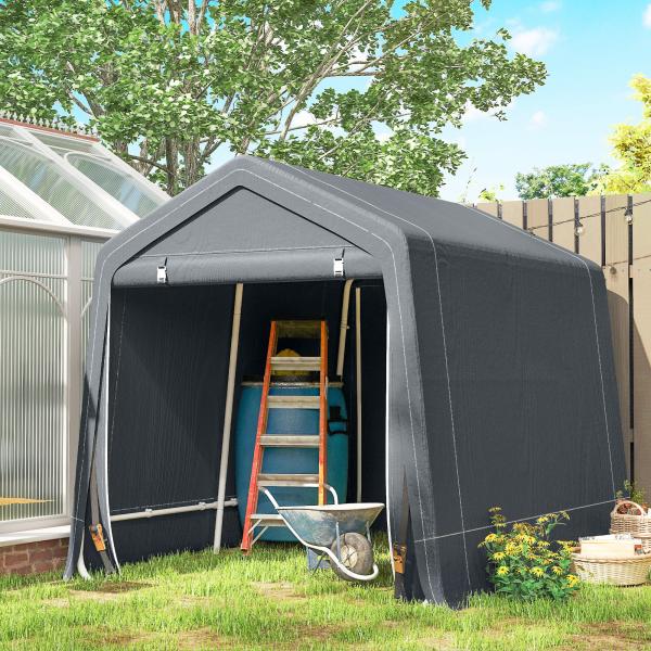 Tenda de Jardim para Bicicletas com Estrutura Metálica, 2 Portas com Fecho, Impermeável, Anti - UV, 2,4x2x2 m, Cinzento Escuro