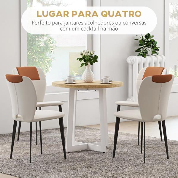 Mesa de Cozinha Redonda para 4 Pessoas Moderna com Tampo de Madeira e Base de Aço Cruzada Ø80x75 cm Carvalho