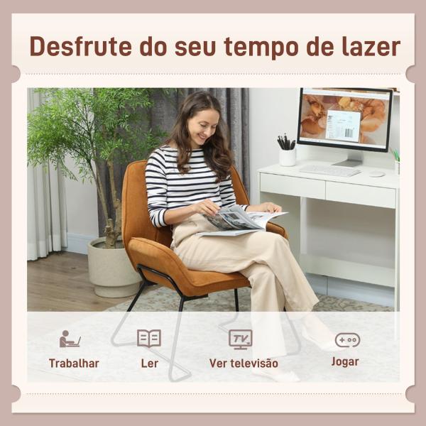 Poltrona Sala de Estar Moderna Poltrona de Leitura com Assento Largo e Acolchoado Estofada em Veludo Pés de Metal 70x67,5x87 cm Marrom