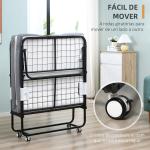 Cama Dobrável 200x90x42,5cm Cama de Campismo Portátil com Colchão Individual Rodas e Freios Carga Máxima 150kg para Dormitórios Branco