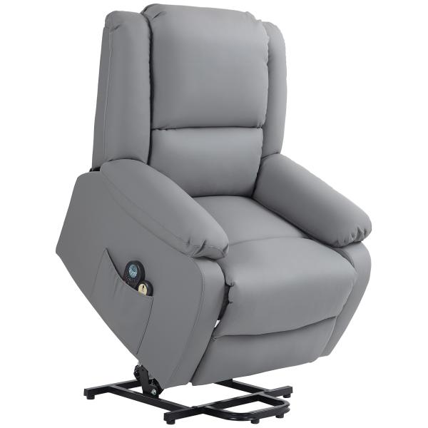 Poltrona Relax Levanta Pessoas com 8 Pontos de Massagem Reclinável com Função de Aquecimento 89x93x105 cm Cinza