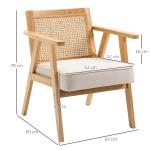 Cadeira de Sala de Estar com Encosto em Vime e Estrutura de Madeira de Borracha 63x69x78 cm Madeira e Bege