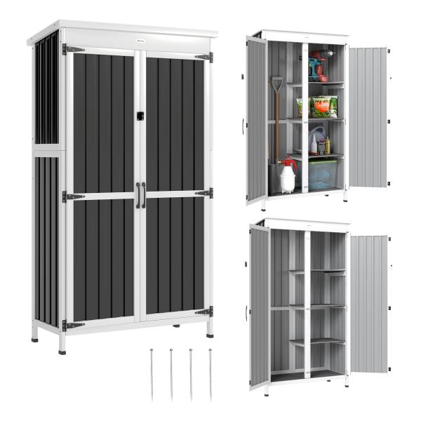 Abrigo de Jardim 94x43x166 cm Armário para Ferramentas com 2 Prateleiras Ajustáveis e 2 Portas Preto