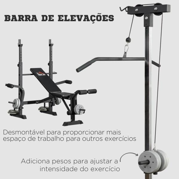 Banco de Pesos Multi Funcional Banco de Musculação Ajustável em 6 Posições 180x134x200cm Prata e Preto