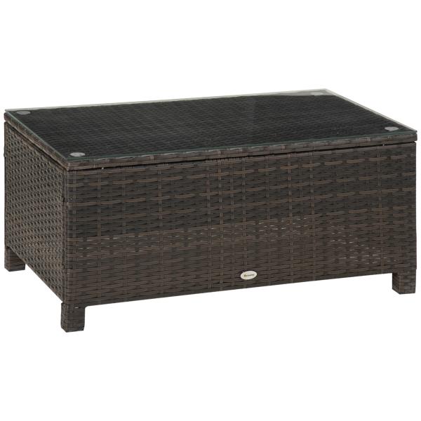 Mesa de Centro Jardim de Vime Sintético Mesa de Apoio para Exterior com Vidro Temperado 85x50x39 cm Marrom