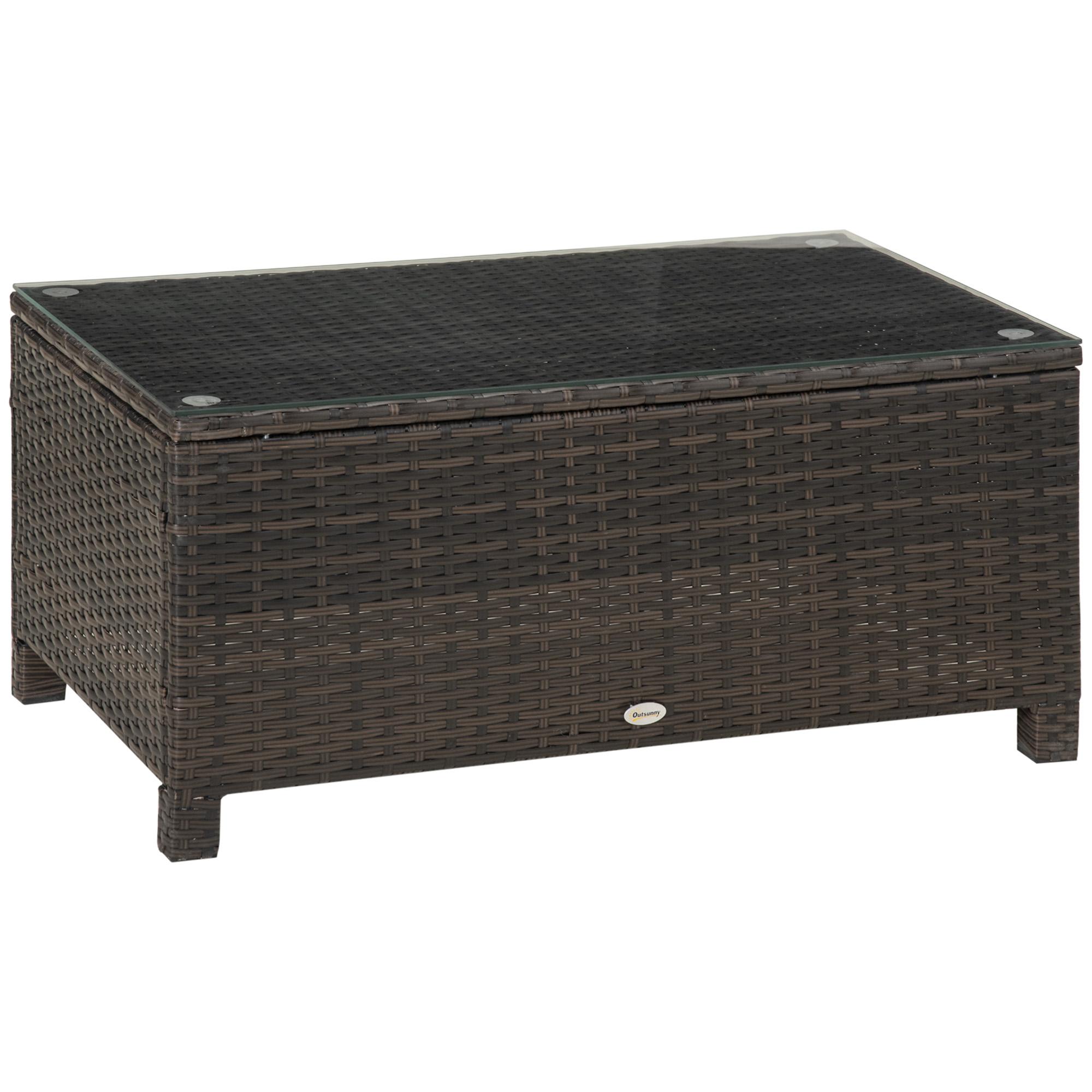 Mesa de Centro Jardim de Vime Sintético Mesa de Apoio para Exterior com Vidro Temperado 85x50x39 cm Marrom