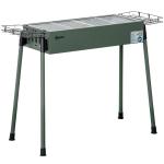 Barbecue a Carvão com 2 Grelhas de Aço Inoxidável Portátil com 2 Prateleiras para Temperos com Ganchos 77x30x70 cm Verde