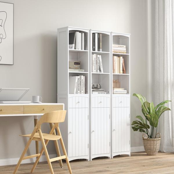 Armário de coluna multiuso branco para banheiro com prateleiras 34x24x170cm 3 prateleiras 1 porta e 1 gaveta