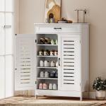 Sapateira Armário para Sapatos com Gaveta Portas de Grade Prateleiras Ajustáveis para 20 Pares de Sapatos 78x37x115,8 cm Branco