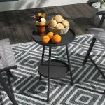 Mesa de Jardim Redonda de 2 Níveis Mesa de Exterior Ø32x51 cm com Bandeja Inferior e Estrutura de Metal Preto