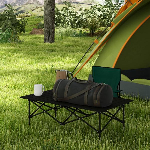 Mesa de Campismo Dobrável de Metal com Tampo Enrolável e Bolsa de Transporte Mesa de Piquenique Portátil 95x55x50 cm Preto