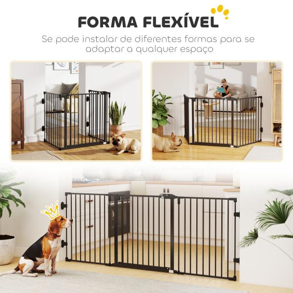 Barreira de Segurança para Cães Dobrável Barreira de Proteção para Lareira 202,5 cm com Porta para Escada Corredor Preto