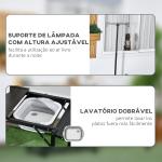 Mesa de Campismo de 3 Níveis Dobrável com Prateleiras de Armazenamento Suporte para Candeeiro e Bolsa de Transporte 173x52x80 - 174 cm Preto