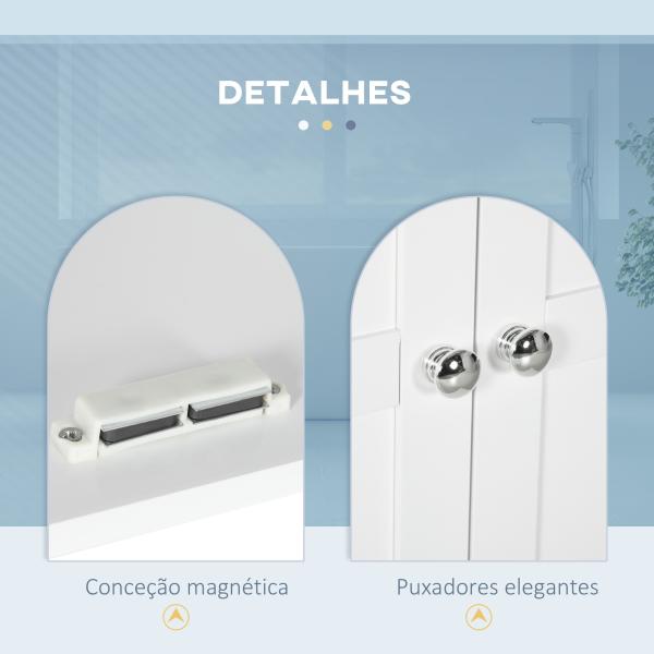Armário Casa de Banho de Parede com Prateleiras Ajustáveis e Portas com Fechadura Magnéticas 58x24x60 cm Branco