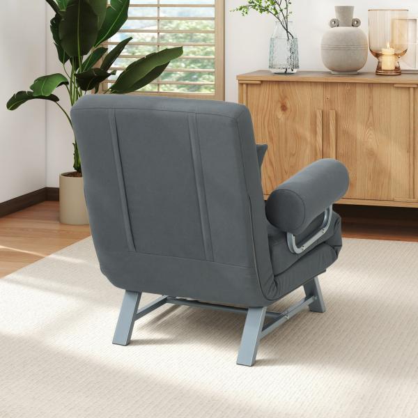 Sofá Cama Dobrável Estofado em Linho Sintético com Encosto Ajustável em 5 Níveis e Almofada Acolchoada 73x78x81 cm Cinzento Escuro