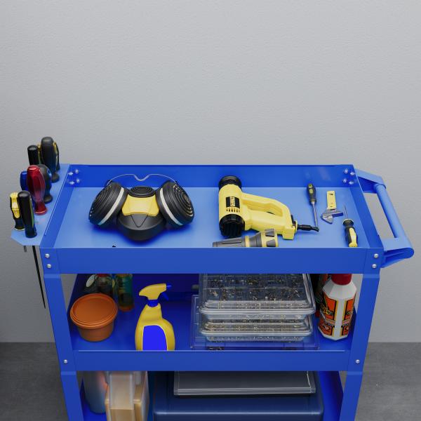 Carrinho de Ferramentas com Rodas 3 Prateleiras de Armazenamento e Alça Lateral 83x35,3x76 cm Azul