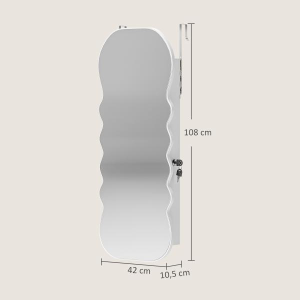 Espelho - Joalheiro com Luz LED Montado na Parede ou na Porta com Fechadura, Espelho de Corpo Inteiro Branco