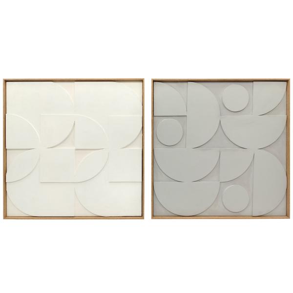 Decoração de Parede em Madeira 3D Conjunto de 2 Peças com 80 cm e Padrões Geométricos Branco