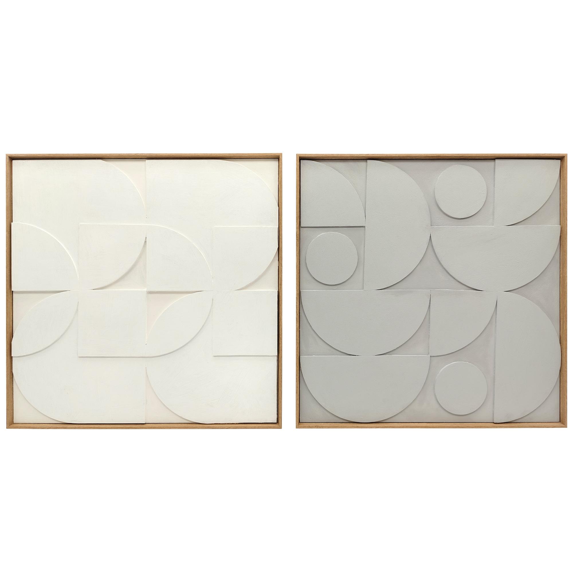 Decoração de Parede em Madeira 3D Conjunto de 2 Peças com 80 cm e Padrões Geométricos Branco