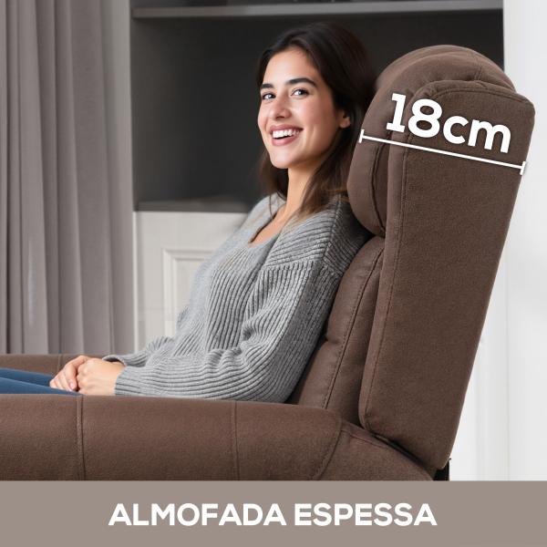 Poltrona Reclinável Manual Poltrona de Couro Sintético com Acolchoamento Espesso até 135º p84x85x104 cm Marrom