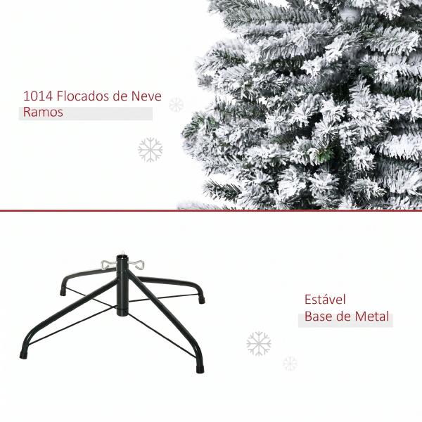 Árvore de Natal Estreita 270 cm com Efeito Neve, 1014 Ramos e Suporte Metálico, Verde e Branco