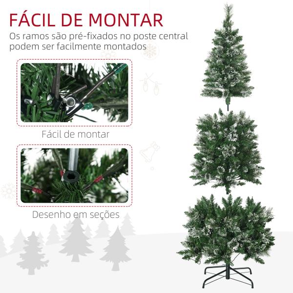 Árvore de Natal Artificial com 240 Luzes LED 618 Ramos Suporte de Aço e Formato Slim para Interior Ø68x180 cm Verde