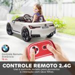 Carro Elétrico para Crianças BMW i4 12V com Controlo Remoto Música MP3 Ecrã Luzes e Cinto de Segurança 115x67x45 cm Branco