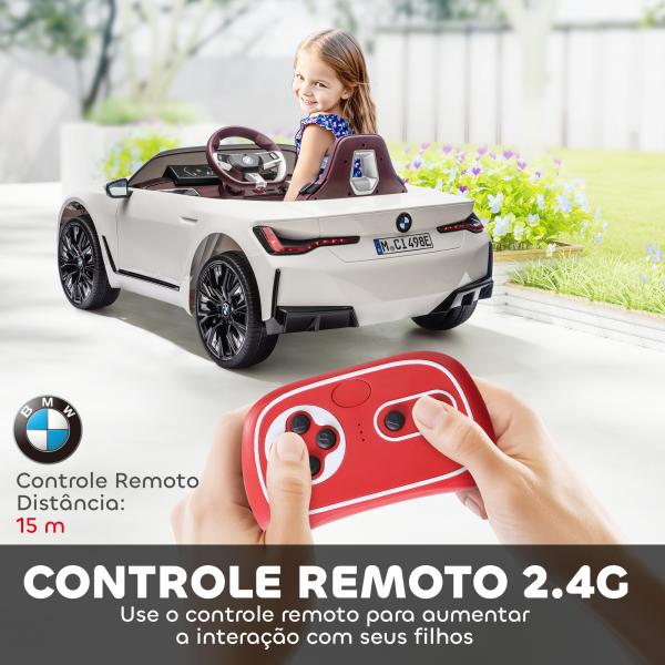 Carro Elétrico para Crianças BMW i4 12V com Controlo Remoto Música MP3 Ecrã Luzes e Cinto de Segurança 115x67x45 cm Branco