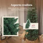 Árvore de Natal Slim 210 cm Árvore de Natal Artificial com 401 Ramos Suporte Metálico Decoração para Interior Verde