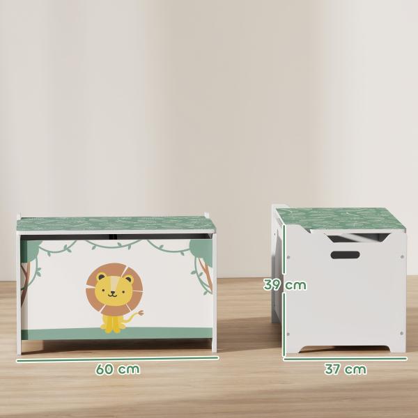 Baú Brinquedos Infantil 53 L Caixa de Arrumação Brinquedos com Tampa Rebatível e Pistão a Gás 60x37x39 cm Verde