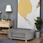 Sofá para Cães Pequenos com Pés de Madeira Almofada Removível e Capa Lavável 86x55x33 cm Cinzento Claro