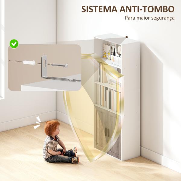 Estante para Livros Estreita Estante com Armário com Prateleira Ajustável 60x30x149,5 cm Branco e Castanho