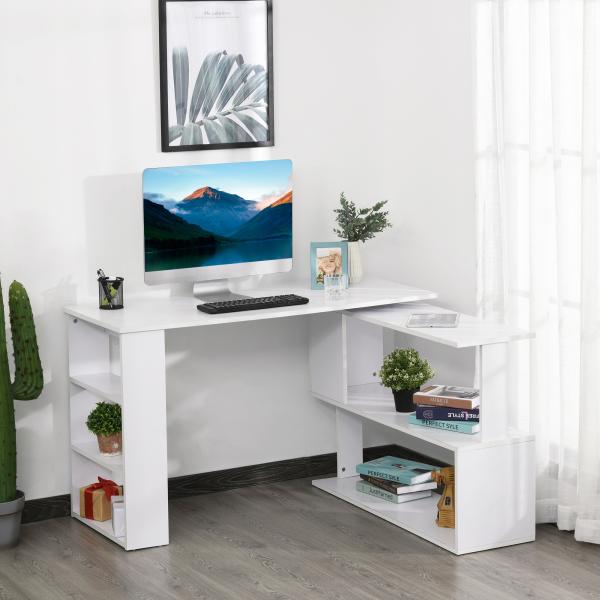 Secretária com Estantes Mesa de escritório 5 Prateleiras 120x110x74cm Branco