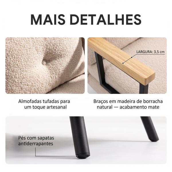 Sofá Cama Convertível 2 Lugares Dobrável com Encosto Ajustável em 5 Níveis e 2 Almofadas 102x73x81 cm Bege Creme