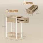 Mesa Auxiliar Estreita Mesa Auxiliar Industrial com Gaveta Prateleira Aberta e Estrutura Metálica 25x39,8x58,2 cm Madeira