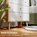Cômoda de 4 Gavetas com Puxadores de Madeira Cómoda Estreita para Sala Corredor 60x35x65 cm Madeira e Branco
