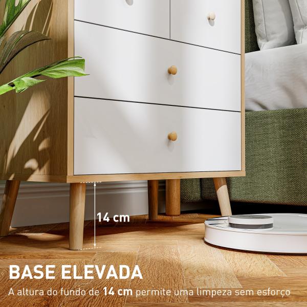 Cômoda de 4 Gavetas com Puxadores de Madeira Cómoda Estreita para Sala Corredor 60x35x65 cm Madeira e Branco