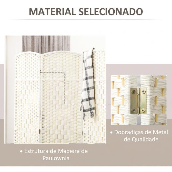 Separador de Ambientes de 3 Painéis Biombo Dobrável 135x180 cm Polipropileno Branco