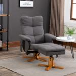 Poltrona Relax Reclinável com Apoio de Pés, 10 Pontos de Massagem, Giratória, Comando à Distância, Bolso Lateral, Cinzento