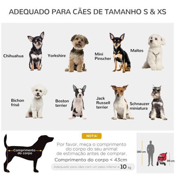 Carrinho para Animais de Estimação Dobrável Carro para Cães e Gatos com Capô Ajustável Cesta de Armazenamento Cinto de Segurança Tecido Oxford 600D Aço 76,5x52x95cm Vermelho