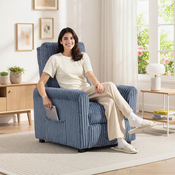 Poltrona Relax Reclinável Manual Estofada em Veludo com Apoio para Pés 73x86x100 cm Azul Escuro
