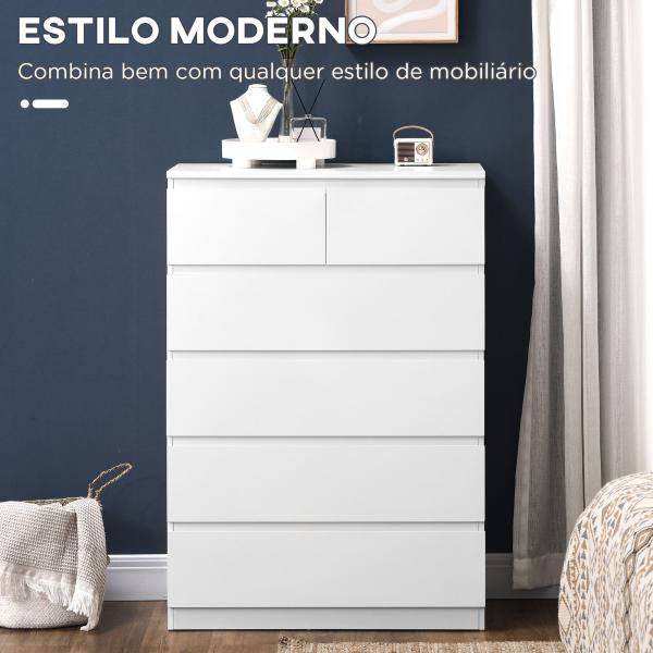 Cómoda Moderna com 6 Gavetas Cómoda de Madeira para Dormitório Entrada Sala de Estar 80x39x115cm Branco