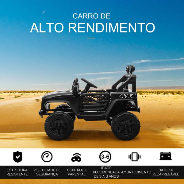 Carro Elétrico para Crianças com Bateria de 12V 2 Motores Controlo Remoto 2,4G Faróis Buzina Velocidade Ajustável 100x65x72 cm Preto