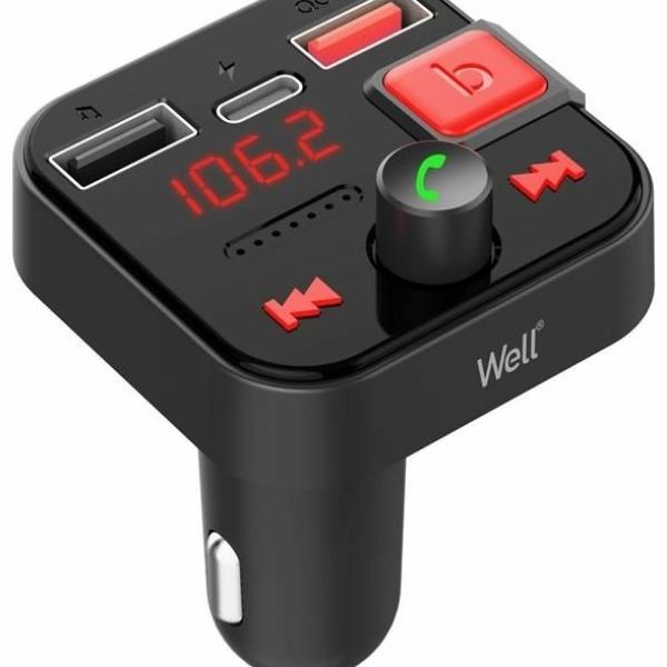 Transmissor Auto FM Bluetooth Snappy 12/24V c/ MP3 + Carregamento Rápido USB QC3.0 + 5V/2.4A - WELL
