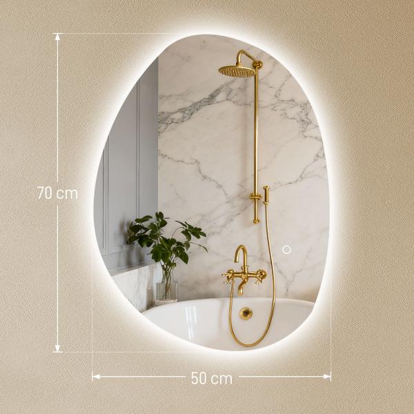 Espelho de Casa de Banho LED 3 Cores de Luz Brilho Regulável Função Anti - Embaciamento Função Memória IP44 70x50 cm Prata